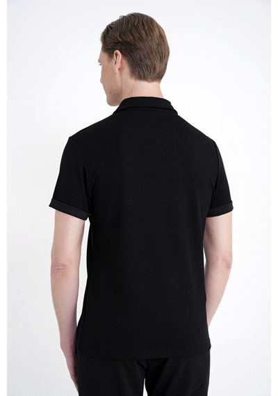 Efor Slim Fit Esnek Pamuklu Fermuarlı Siyah Polo Yaka Tişört Ts 926