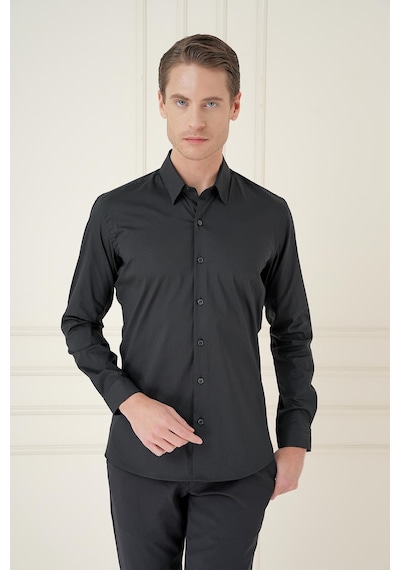 Efor Gk 747 Slim Fit Siyah Klasik Gömlek Siyah