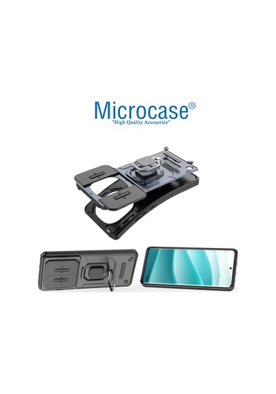 Microcase Xiaomi Poco M8 / Redmi Note 15 5g İle Uyumlu Kamera Kapaklı Manyetik Mıknatıslı Yüzük Standlı Kılıf-al5128 Siyah