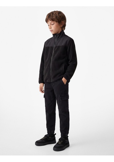 Koton Cepli Fermuarlı Uzun Kollu Dik Yaka Polar Sweatshirt Siyah 7wkb10264tk