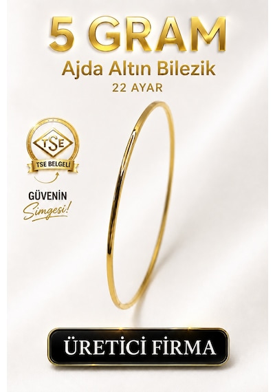 22 Ayar Tse Belgeli 5 Gram Ajda Altın Bilezik İşçiliksiz Yatırımlık