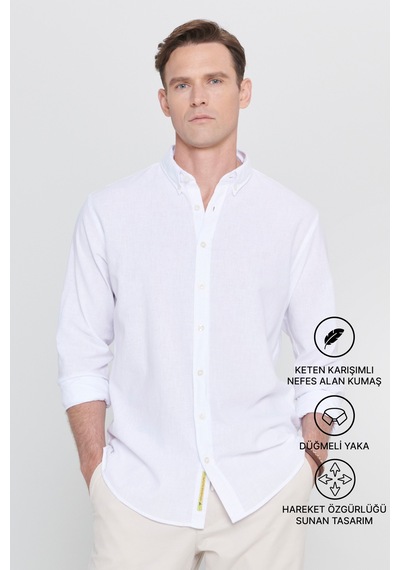 AC&Co / Altınyıldız Classics Erkek Beyaz Comfort Fit Rahat Kesim Düğmeli Yaka Casual Keten Gömlek 4A2022200085BYZXL Beyaz AC&Co / Altınyıldız Classics Erkek Beyaz Comfort Fit Rahat Kesim Düğmeli Yaka Casual Keten Gömlek 4A2022200085BYZXL Beyaz