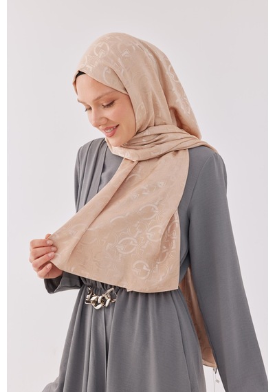 Mirsoy Scarf Daka Desen Parlak Jakar Şal - Sütlü Kahve Sütlü Kahve