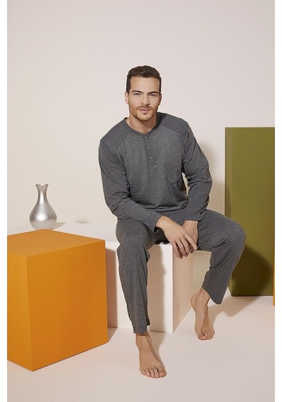Kly 9201 Erkek Midi Yaka Pijama Takım