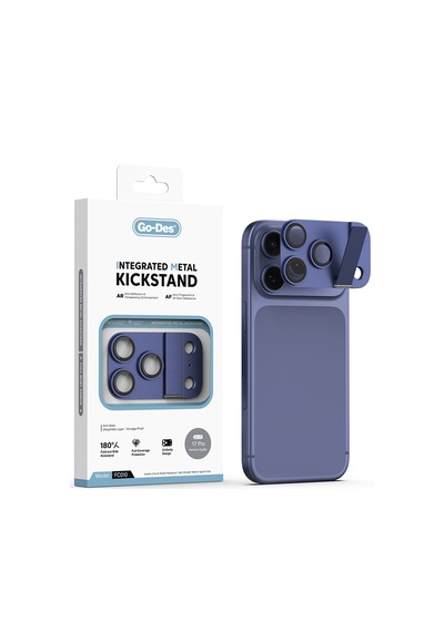 İphone 17 Pro Max Uyumlu Go Des Cl-23 Anti Reflective Standlı Kamera Lens Koruyucu Lacivert
