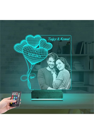 Luvivia Kalp Sevgiliye Hediye Fotoğraflı 3d Lamba - Masa Gece Lambası V17