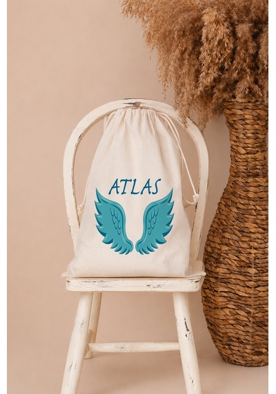 İsme Özel Erkek Bebek Çocuk Kıyafet Kesesi 30x40 Cm %100 Pamuk Ham Bez İsim Baskılı Yıkanabilir Kişiye Özel Kese 2017kk Ekru