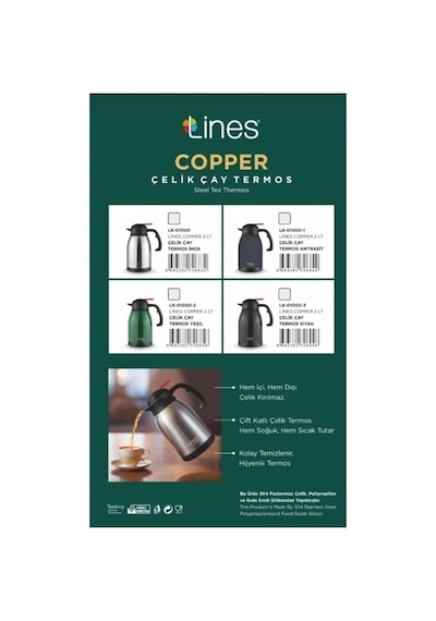 Copper Paslanmaz Çelik 2 Litre Termos, Siyah