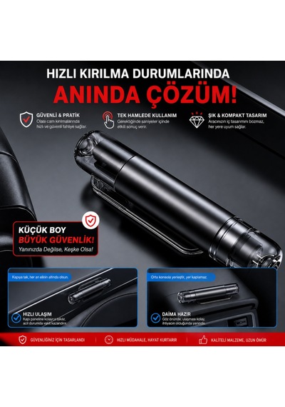 Araç Acil Durum Kiti 2'si 1 Arada Cam Kırıcı Ve Emniyet Kemeri Kesici Taşınabilir Oto Güvenlik Aparatı