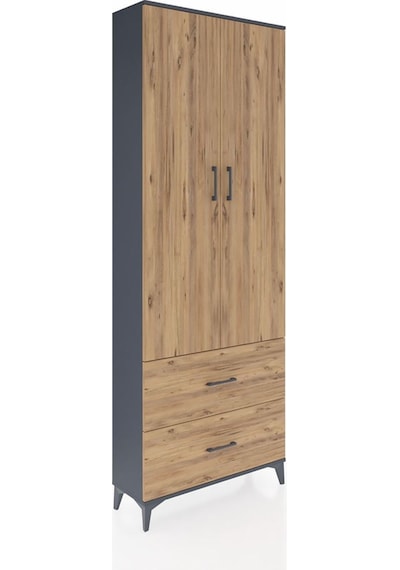 Arges Dolap Tek Raflı 2 Çekmeceli Tek Askılı 88x30x243 Antras... Antrasit