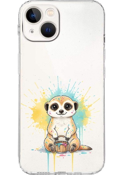 Apple Uyumlu iPhone 13 İle  Splash Mirket Tasarımlı Kamera Korumalı Şeffaf Silikon Kılıf 051h