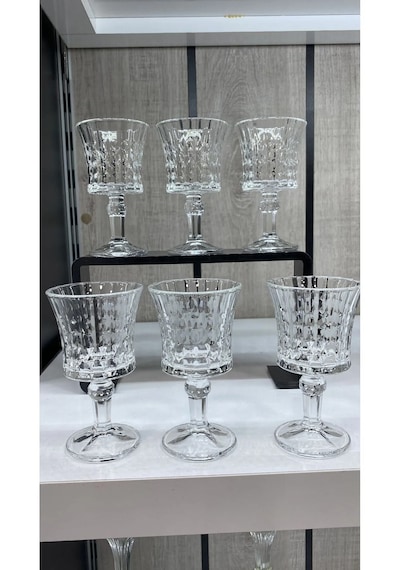 6 Lı Cam Ayaklı Kahve Yanı Su Bardağı Bardak 120ml