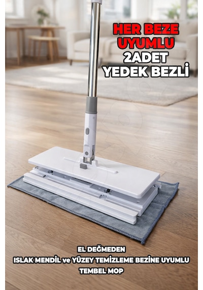 Tembel Mop 32 Cm Tüm Bezlerle Uyumlu Click Akıllı Mop Paleti Xl Kıskaçlı Mop El Değmeden Mop Aparatı