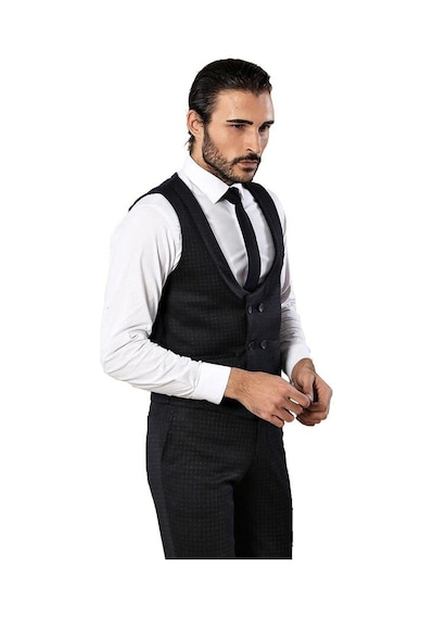 Desenli Kruvaze Lacivert Erkek Pantolon Yelek Set - Wessi