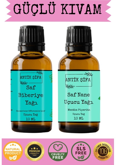 Biberiye Yağı Ve Nane Uçucu Yağı 10ml + 10 Ml - %100 Saf Seyreltilmemiş 20 ML