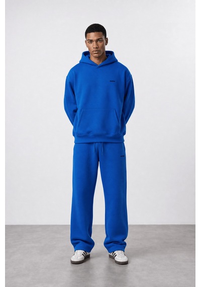 Erkek Respire Basic Oversize Hoodie Saks Saks Mavi