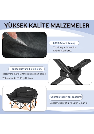 Kingcamp Loveseat Double Çift Kişilik Katlanır Kamp Sandalyesi Black Siyah