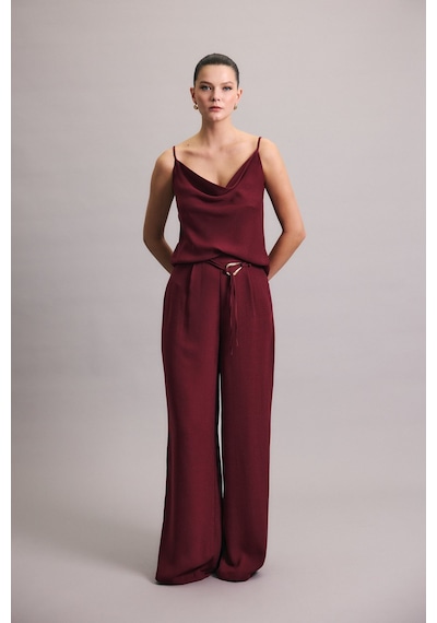 Sateen Kemerli Salaş Pantolon - Mürdüm-136697 Mürdüm
