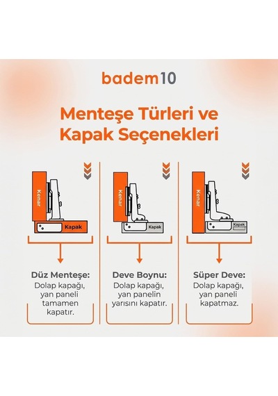 Krom 2 Adet Yarım Deve Boynu Pistonsuz Mobilya Dolap Kapak Menteşesi Diğer