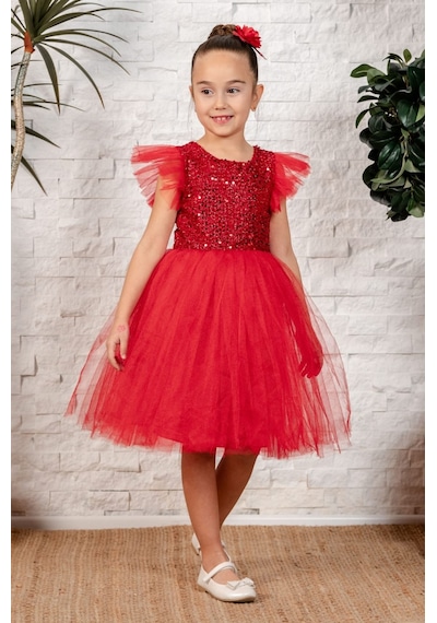 Mnk Baby & Kids Tüllü Kız Çocuk Kpl Elbise Mnk0526 Kırmızı
