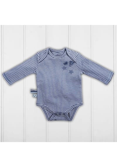 Organicera Organicera Organik Uzun Kollu Bebek Body Indigo Melanj Çizgili Beyaz - Lacivert