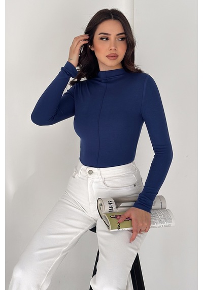 Noa & Noa Kadın Dikiş Detaylı Fit Bluz White Line Mavi