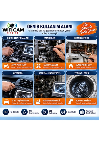 Joystıck Kontrollü Endüstriyel Endoskop Yılan Kamera 1.5 Metre
