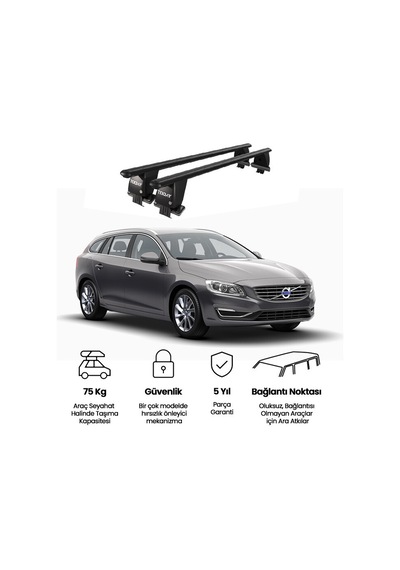 Royal Volvo V60 2010-2011 Uyumlu Siyah Kilitli Ara Atkı Port Bagaj Tavan Barı