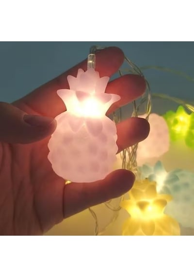 Ananas Renkli Led Işık Zinciri 10lu Parti, Oda, Kapı Ve Yılbaşı Ağacı Dekoratif Aydınlatma