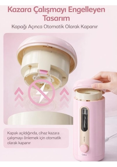 Va10 Pembe Şarjlı Otomatik Elektrikli Kalemtıraş 2000mah 5 Kademe Uç Ayarlı, 6.9-12mm Jumbo Uyumlu, Type-c, Geniş Hazneli