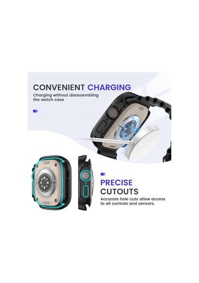 Caseonn Apple Watch Uyumlu Ultra Kılıf Hayalet Ekranlı Anti-spy Gizlilik Korumalı Bumper Kasa Siyah