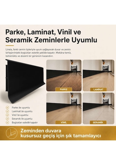 Linela Suya Dayanıklı Pvc Süpürgelik 8 Cm - Siyah - Lnl412