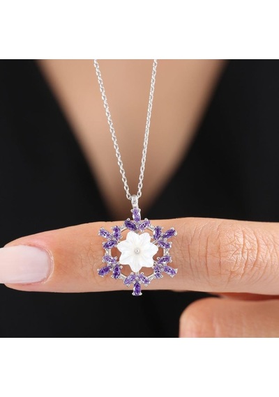 Mia vento Ametist Kristali Kar Çiçeği Flowers Gümüş Kolye