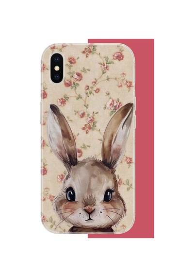 İphone Xs Max Uyumlu Kahverengi Tavşan Uv Baskılı Silikon Kılıf Renkli