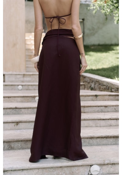 Mai Collection Mai Studios Co. Fabriyonto Asimetrik Bordo Uzun Etek Bordo
