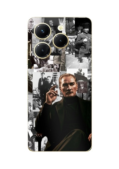 Infinix Hot 40-40 Pro Uyumlu Mustafa Kemal Atatürk Kolajları Baskılı Silikon Kılıf