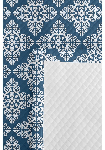 Mavi Geometrik Genç Odası Tek Kişilik Pike Takımı - Beyaz Modern 160x220 Cm Kapitone Yatak Örtüsü Mistik Rüzgar Uyumu