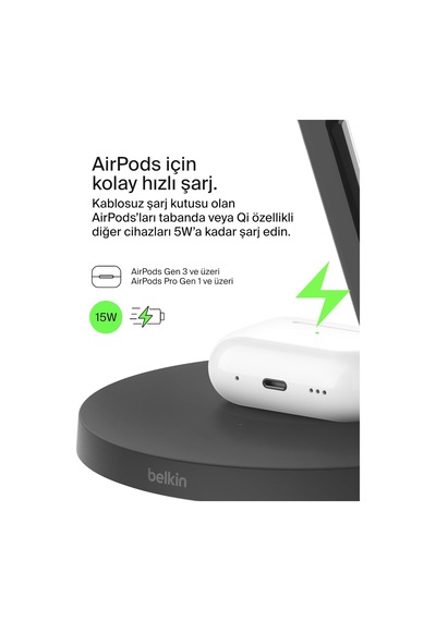 Belkin Boostcharge 3'ü 1 Arada Qi2 Şarj Cihazı, Magsafe Uyumlu Ka