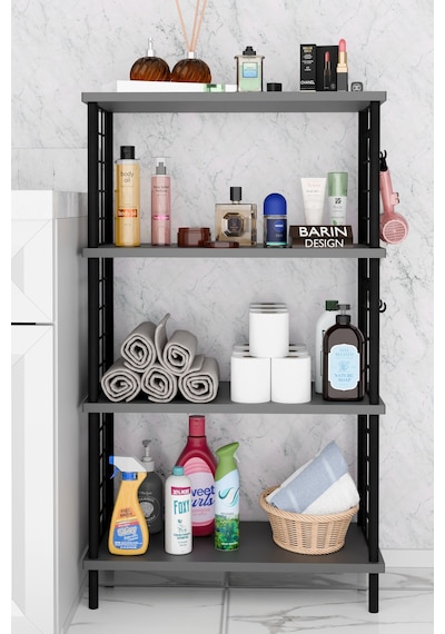Çevir Kur Kolay Kurulum 4 Katlı Banyo Rafı Metal Telli Çok Amaçlı Organizer Dolap Stand Raf Antrasit