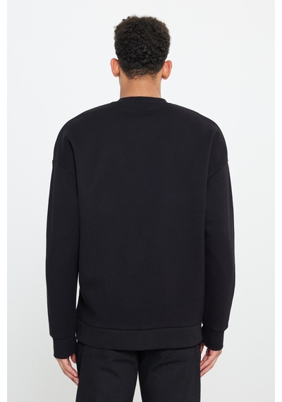 AC&Co / Altınyıldız Classics Erkek Sıyah Oversize Fit Bol Kesim Pamuklu İçi Polarlı Bisiklet Yaka Sweatshirt Siyah