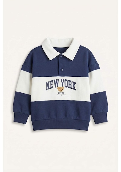 Defacto %100 Pamuk Oversıze Polo Yaka Kolej Baskılı Sweatshirt Kumaşı Sweatshirt Erkek Bebek H9784a526aunv241 Lacivert-nv241