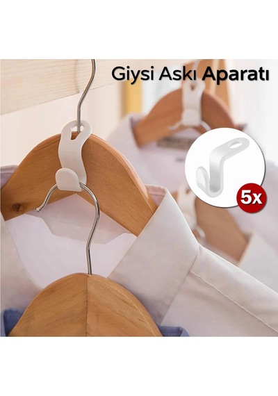 5 Adet Elbise Askısı Bağlantı Kancası Yer Tasarrufu Sağlayan Askı Plastik Pembe Cn Diğer