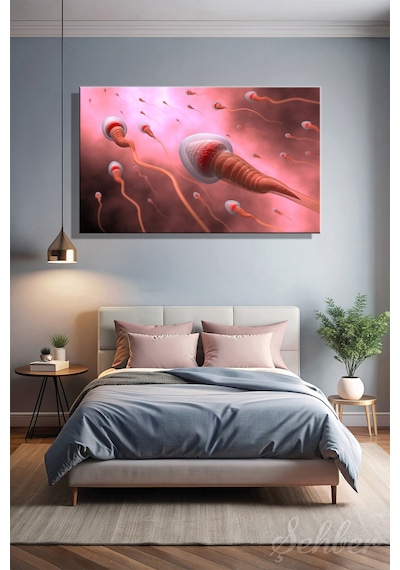 Sperm Hücrelerinin Yumurtaya Doğru Hareketi Tıbbi İllüstrasyon Kanvas Tablo Yatay Tekli 3366