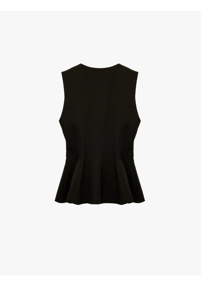 Koton Bisiklet Yaka Metal Aksesuarlı Kolsuz Peplum Bluz Siyah 6wak20102uw