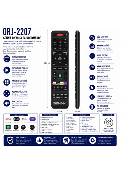 Senna -2207 Onvo Saba Nordmende Smart Tv Kumandası