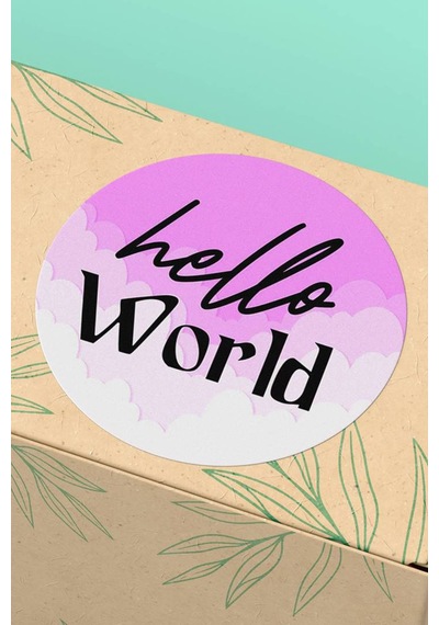 Pembe Hello World Kargo Paketleme Sticker 3x3cm St2138 Çok Renkli