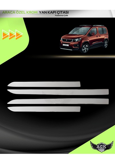 Peugeot Rifter 2018+ Araca Özel Üretim Krom Yan Kapı Çıtası A+ Paslanmaz Çelik