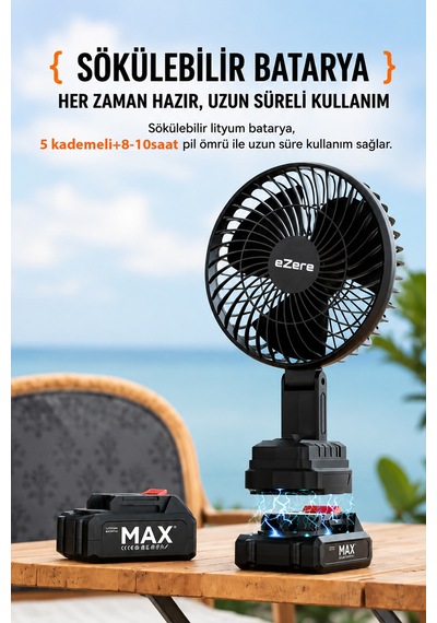 Ezere Airmax Şarjlı Taşınabilir Outdoor Fan Vantilatör St-7997