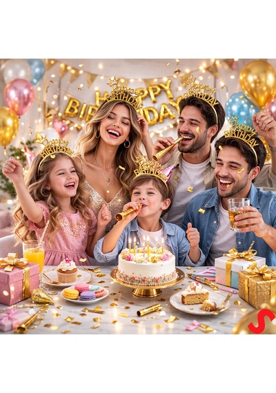 Taçlı Happy Birthday Plastik Taç - Altın 0-99