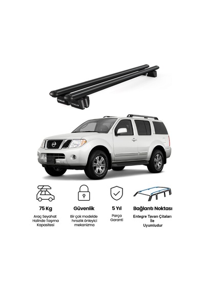 Pençe Nissan Pathfinder R51 2004-2012 Uyumlu Siyah Ara Atkı Port Bagaj Tavan Barı